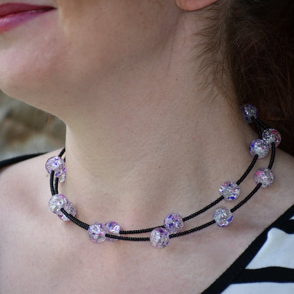 Pink and Black Layered Choker
